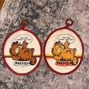 Vintage Garfield Jim Davis Comic Oven Potholder You Are What You Eat 1978 Pair